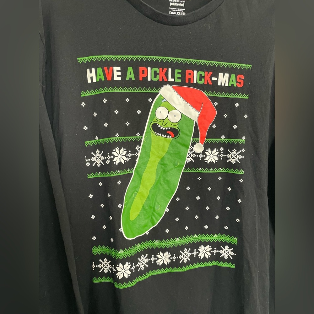 Rick and Morty Pickle Rick Christmas Long Sleeve Tee Mens XXL Black Cotton Funny - Picture 3 of 16